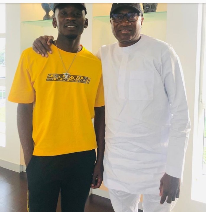Femi Otedola shares photo of him receiving his daughter's boyfriend Mr Eazi in his office today; Temi Otedola comments