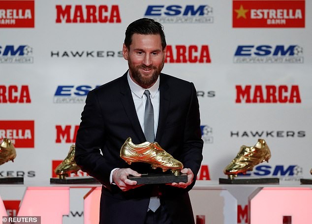 Lionel Messi receives another Golden Shoe award after outscoring Mo Salah last season (Photos)